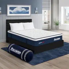 PULLMAN - Colchón Cama Queen Firmeza Suave Ortopédico Resortado Softpack 160 x 190 cm + 2 Almohada + Cabecero