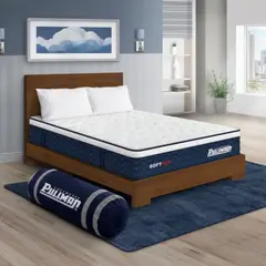 PULLMAN - Colchón con Base Cama Queen Firmeza Suave Ortopédico Resortado Softpack 160 x 190 cm + 2 Almohada + Cabecero
