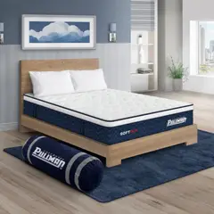 PULLMAN - Colchón con Base Cama Queen Firmeza Suave Ortopédico Resortado Softpack 160 x 190 cm + 2 Almohada + Cabecero