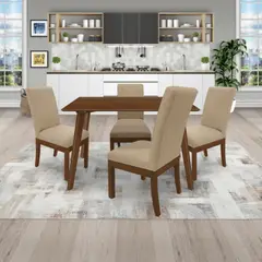 PULLMAN - Juego De Comedor 4P (120) Italia Danny 4 Sillas Tela Beige Color Caoba