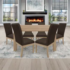 PULLMAN - Juego De Comedor 6P (140) Italia Danny 6 Sillas Color Natural Tela Color Café