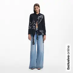 DESIGUAL - Camisa Mujer con Estampado Manga larga de Algodón