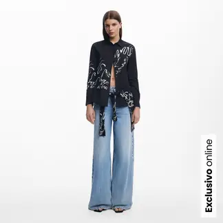 DESIGUAL - Camisa Mujer con Estampado Manga larga de Algodón