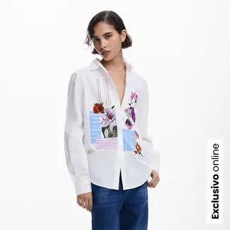 DESIGUAL - Camisa Mujer con Estampado Manga larga de Algodón