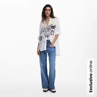 DESIGUAL - Camisa Mujer con Estampado Manga larga