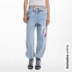 DESIGUAL - Jean Mujer Tiro alto de Algodón
