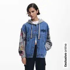 DESIGUAL - Chaqueta de jean Mujer con Estampado de Algodón