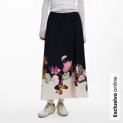 DESIGUAL - Falda Midi Mujer con Estampado de Algodón