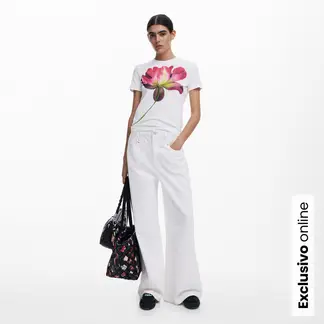 DESIGUAL - Camiseta Mujer con Estampado Manga corta de Algodón