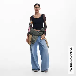 DESIGUAL - Blusa Mujer con Estampado Manga larga de Algodón
