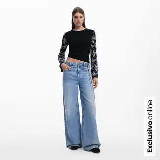 DESIGUAL - Blusa Mujer con Estampado Manga larga de Algodón