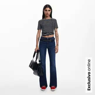 DESIGUAL - Camiseta Mujer de Rayas Manga corta de Algodón