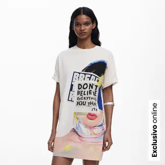 DESIGUAL - Vestido Mujer Corto con Estampado de Algodón