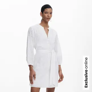 DESIGUAL - Vestido Mujer Corto con Ojalillo de Algodón