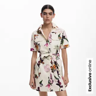 DESIGUAL - Vestido Mujer Corto con Estampado de Algodón