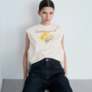 MANGO - Camiseta Mujer con Estampado Manga corta de Algodón