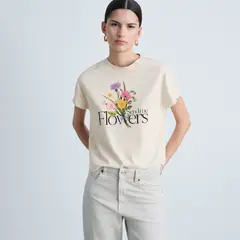 MANGO - Camiseta Mujer con Estampado Manga corta de Algodón