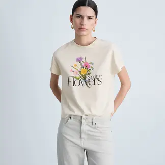 MANGO - Camiseta Mujer con Estampado Manga corta de Algodón