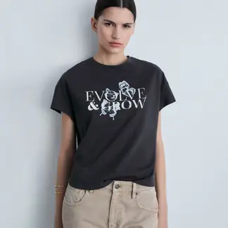 MANGO - Camiseta Mujer con Estampado Manga corta de Algodón