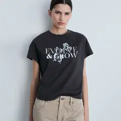 MANGO - Camiseta Mujer con Estampado Manga corta de Algodón