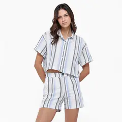 SYBILLA - Camisa Mujer de Rayas Manga corta de Algodón