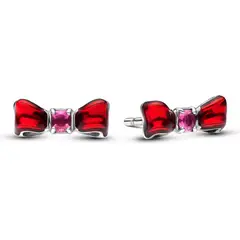 PANDORA - Aretes Botón Lazo Blancanieves Disney Plata Esterlina
