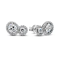 PANDORA - Aretes de Botón Halo y Abrazo Plata Esterlina