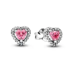 PANDORA - Aretes de Botón Corazón Rosa Plata Esterlina