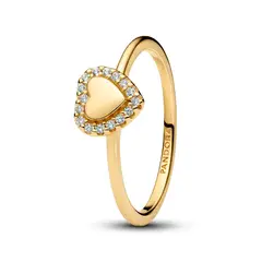 PANDORA - Anillo Halo y Corazón Grabable Recubrimiento en Oro