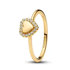 PANDORA - Anillo Halo y Corazón Grabable Recubrimiento en Oro