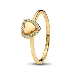 PANDORA - Anillo Halo y Corazón Grabable Recubrimiento en Oro
