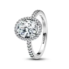 PANDORA - Anillo Halo Ovalado Brillante Plata Esterlina