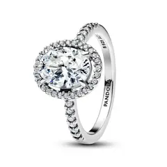 PANDORA - Anillo Halo Ovalado Brillante Plata Esterlina