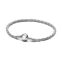 PANDORA - Brazalete Cadena de Serpiente Trenzada con Cierre de Bola de Plata Esterlina
