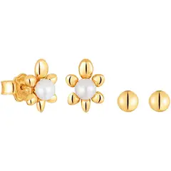 TOUS - Pack de aretes con baño de oro 18 kt sobre plata motivo tortuga y perlas cultivadas Virtual Garden