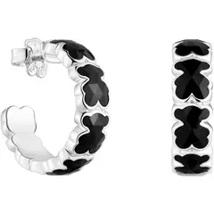TOUS - Aretes de aro de plata y osos en ónix Icon Color