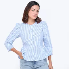 BASEMENT - Camisa Mujer Manga corta globo de Algodón
