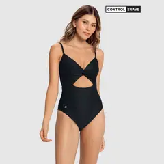 LEONISA - Vestido de baño enterizo de control suave con detalle de escote cruzado