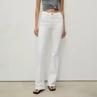 MANGO - Jean Flare Mujer Tiro medio de Algodón
