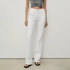 MANGO - Jean Flare Mujer Tiro medio de Algodón