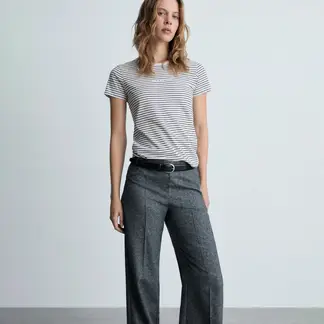 MANGO - Camiseta Mujer de Rayas Manga corta de Algodón