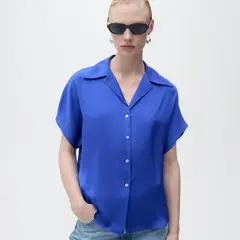 MANGO - Camisa Mujer Manga corta de Satín