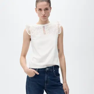 MANGO - Top Mujer con Ojalillo Sin mangas de Algodón