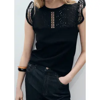 MANGO - Top Mujer con Ojalillo Sin mangas de Algodón