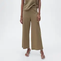 MANGO - Pantalón Palazzo Mujer Tiro alto de Algodón