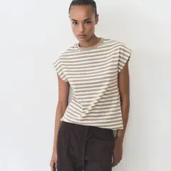 MANGO - Camiseta Mujer de Rayas Manga corta de Algodón