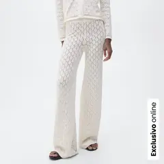 MANGO - Pantalón Recto Mujer Tiro medio Tejido de Algodón