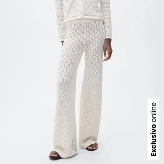 MANGO - Pantalón Recto Mujer Tiro medio Tejido de Algodón