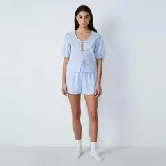 ETAM - Camisa de dormir para Mujer Manga corta Cuadros de Algodón