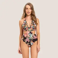 ONDA DE MAR - Vestido de baño Enterizo Baixa escote V con bordado